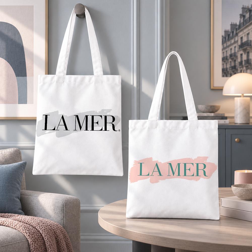 Luxury Skincare Shop - กระเป๋าเก็บผลิตภัณฑ์บำรุงผิวหรูหรา La Mer กระเป๋าโท้ทผ้าแคนวาสรักษ์โลก ไม่มีกลิ่น ใช้ซ้ำได้